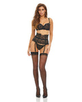 Bombshell Boudoir Strap Overlay Bra, Garter Belt & G-String Black LG