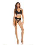 Bombshell Boudoir Lace & Mesh Peek A Boo Wire Bra, Garter Belt & G-String Black SM