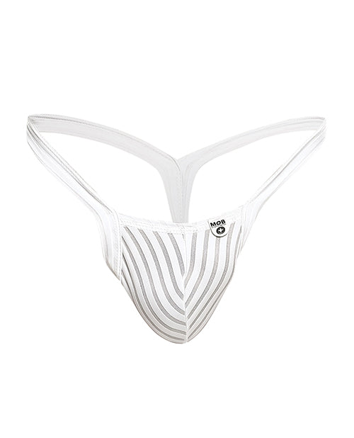 Male Basics Y Buns Thong White Sheer XL