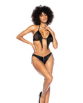 Fringe Halter Top & Open Back Bottom w/Front Zipper Black L/XL