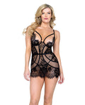 Femme Fatale Scalloped Eyelash Lace & Mesh Chemise & Thong Black XL
