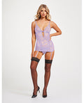 Lace & Mesh Triangle Cup Chemise w/Garters & Thong Lavender XL