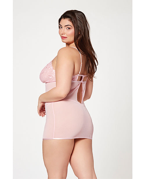 Floral Mesh Chemise & G-String Pink 3X/4X