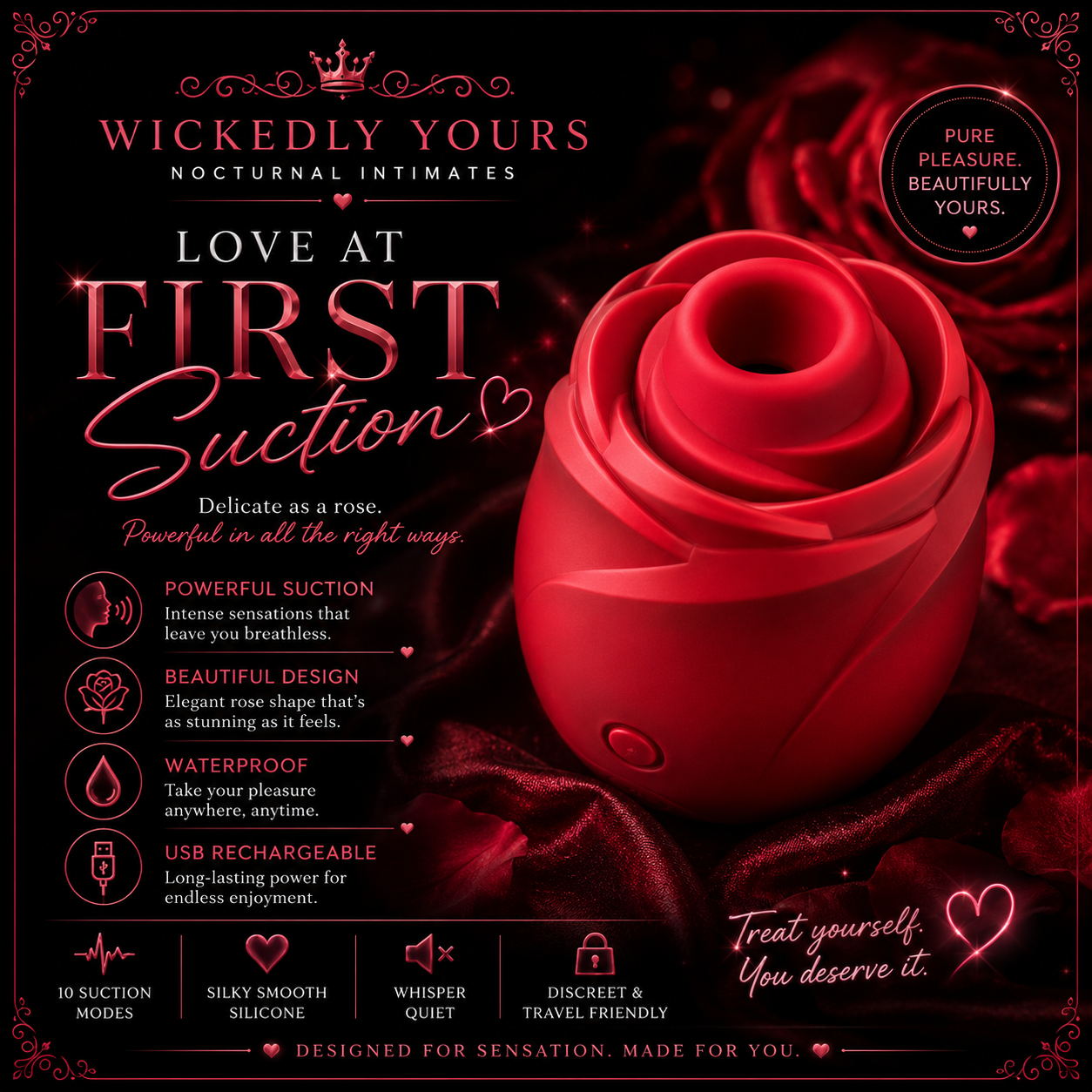 Womanizer Rose Rechargeable Silicone Air Pulse Clitoral Vibrator