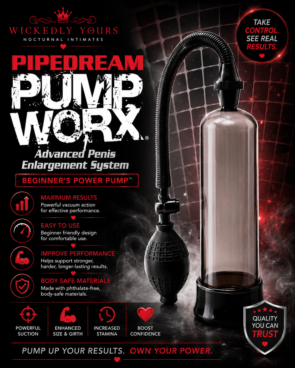 Pump Worx Beginner's Power Pump Advanced Penis Pump - Smoke And Black
