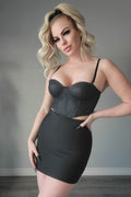 Ladies Black Pvc Vegan Leather Corset with Lace Back Detail